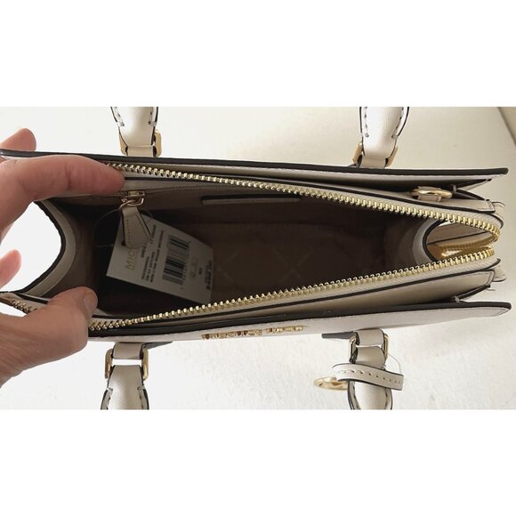 New Michael Kors Sheila Small Satchel Vegan Leather Light Cream - Picture 2 of 6
